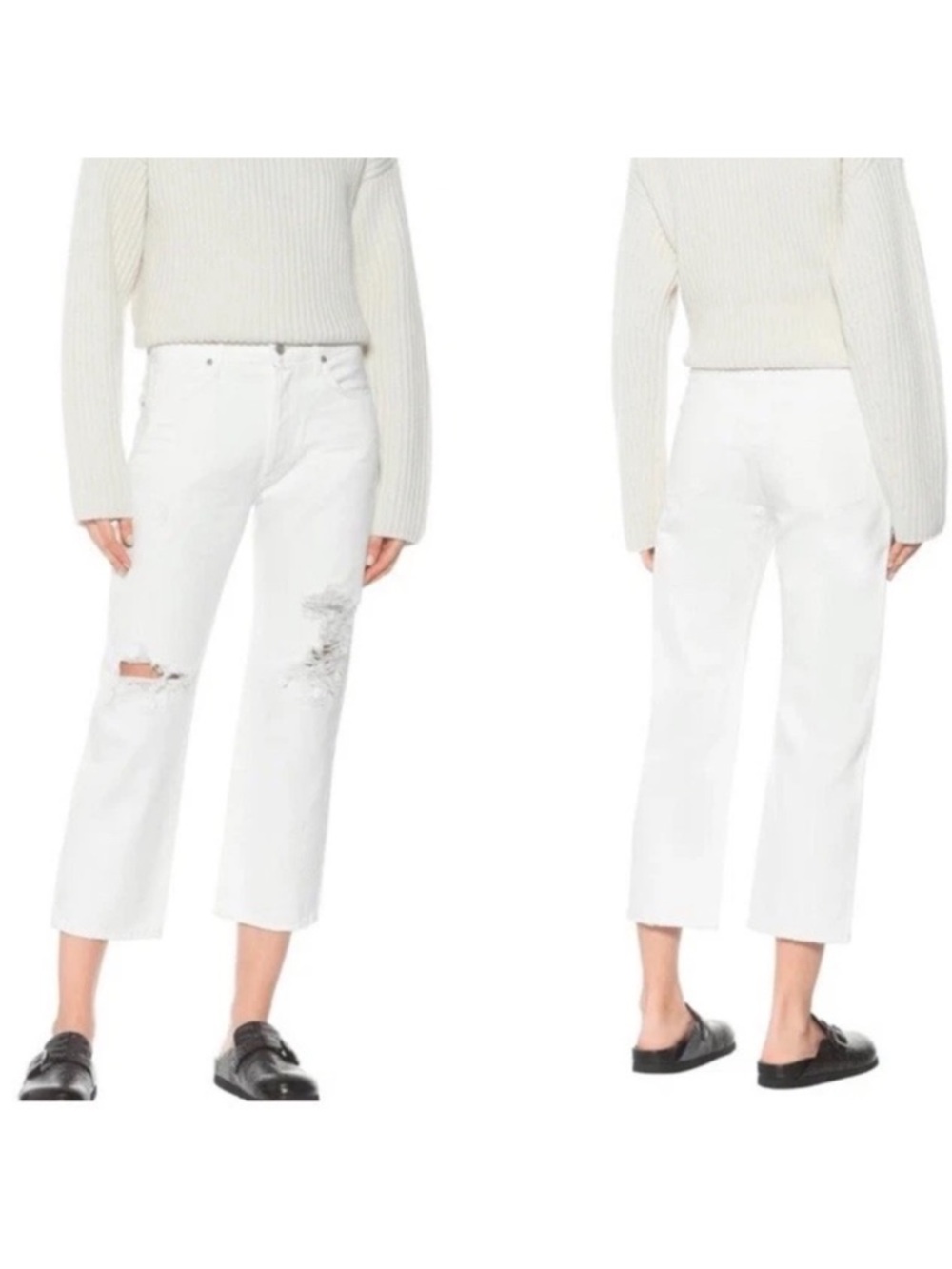 Citizens of Humanity Emery High Rise Relaxed Cropped Distressed White Jeans 27